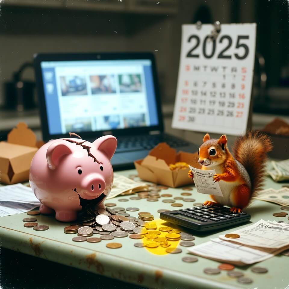 Cracked piggy bank, anxious squirrel, and 2025 calendar chaos