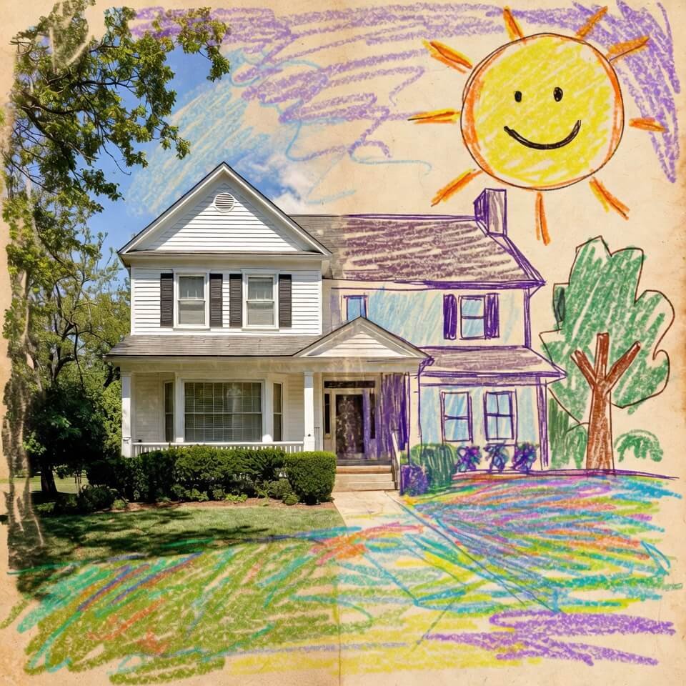 One layer is a clear, professional photo of a home'