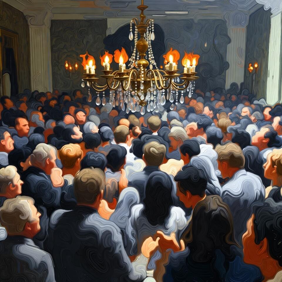 hideous, ornate brass chandelier is rendered